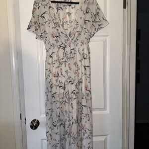 Sienna Sky Gray and Brown Flutter Sleeve jumpsuit